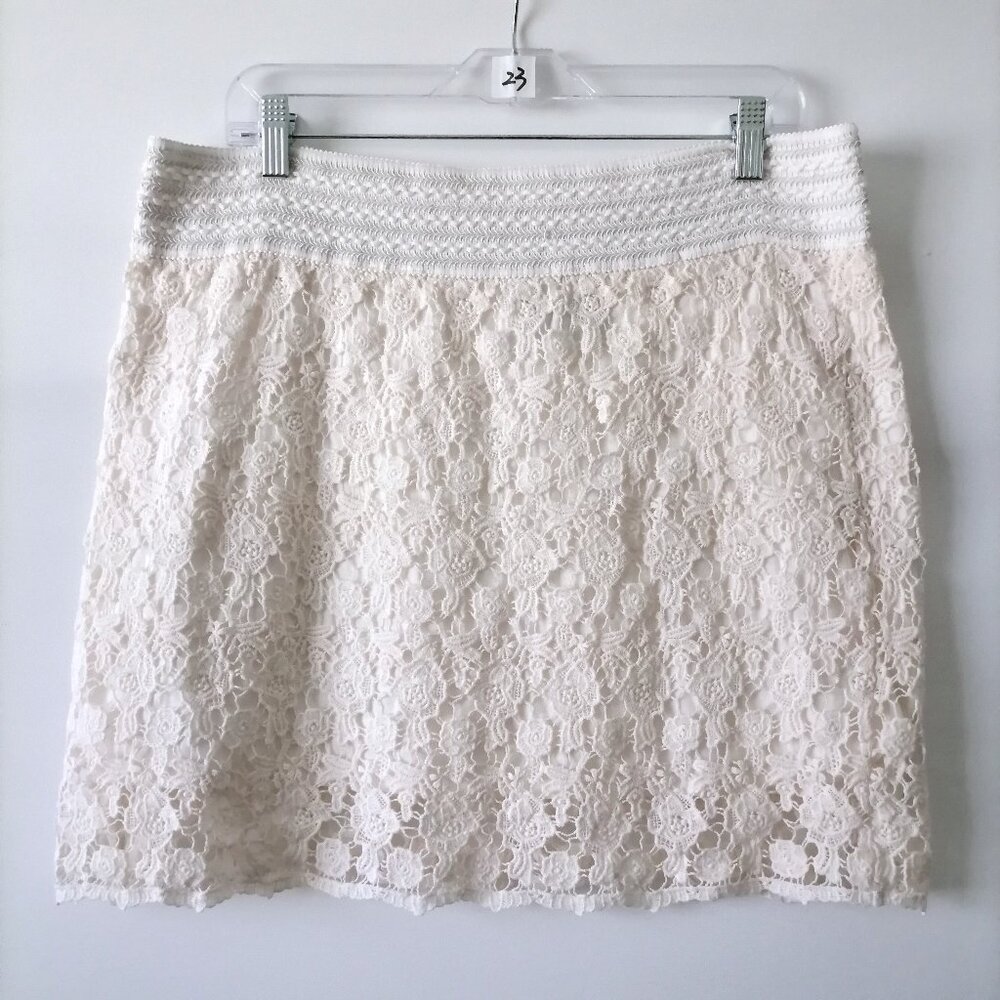 Bw Sport Womens White Crochet Floral Elastic Waist Pull On Mini Skort Size XL